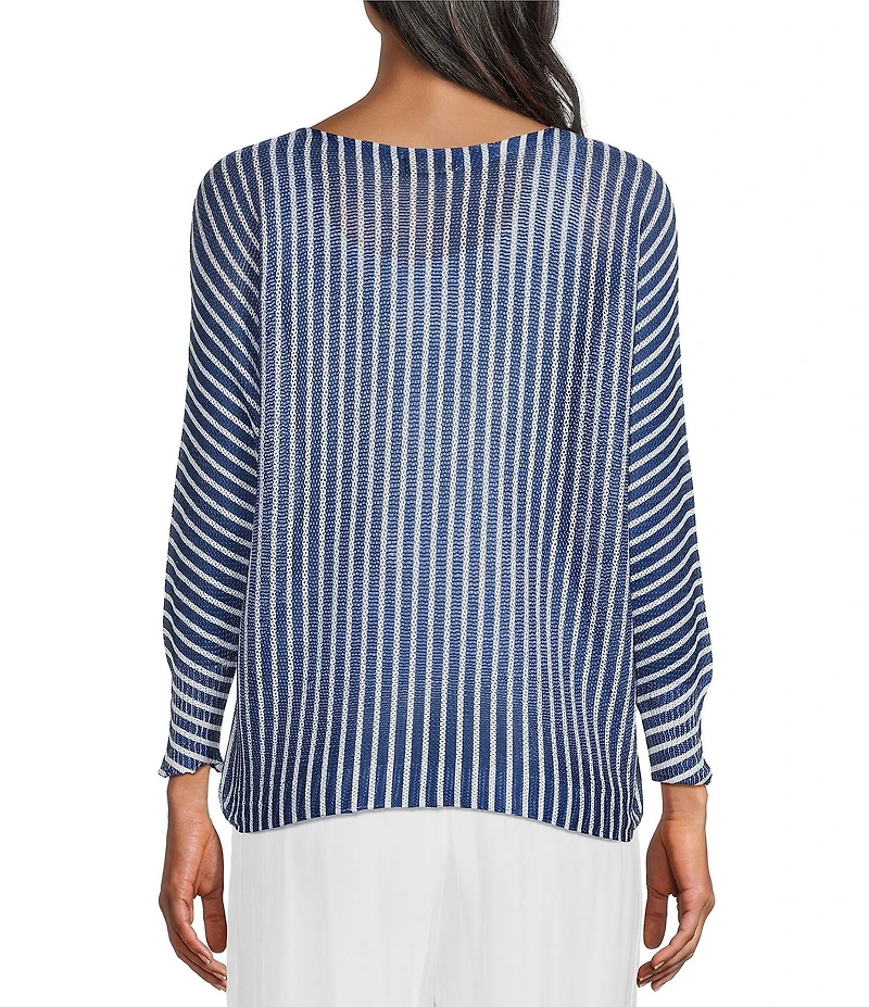 M Made in Italy Striped Knit Boat Neck Long Bat Sleeve Top
