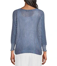 M Made in Italy Striped Knit Boat Neck Long Bat Sleeve Top