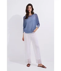 M Made in Italy Striped Knit Boat Neck Long Bat Sleeve Top