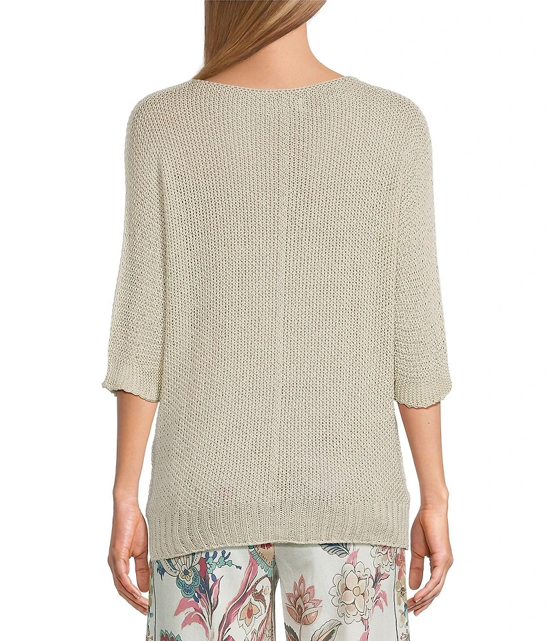 M Made in Italy Sweater Knit V-Neck 3/4 Sleeve Top