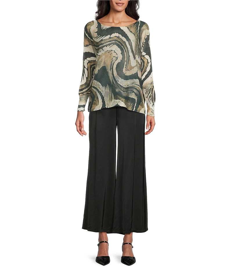 M Made in Italy Swirl Print Boat Neck Long Sleeve Knit Top