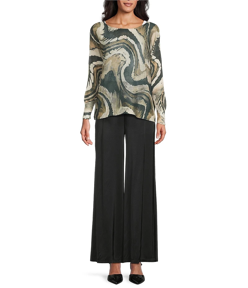 M Made in Italy Swirl Print Boat Neck Long Sleeve Knit Top