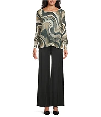 M Made in Italy Swirl Print Boat Neck Long Sleeve Knit Top