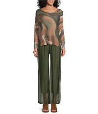 M Made in Italy Swirl Printed Scoop Neck Long Sleeve Knit Top