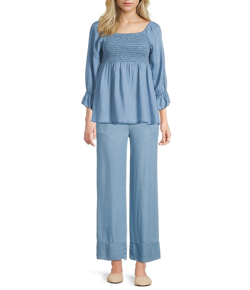 M Made In Italy Tencel Flat Front Pull-On Wide Cuff Bootcut Pants