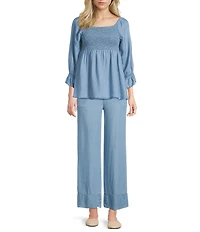 M Made In Italy Tencel Flat Front Pull-On Wide Cuff Bootcut Pants