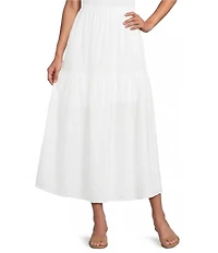 M Made in Italy Textured Dot Cotton Elastic Waist A- Line Tiered Maxi Skirt