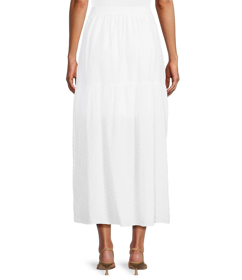 M Made in Italy Textured Dot Cotton Elastic Waist A- Line Tiered Maxi Skirt