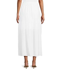 M Made in Italy Textured Dot Cotton Elastic Waist A- Line Tiered Maxi Skirt