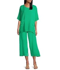 M Made in Italy Textured Linen Blend Elbow Sleeve Oversized Tunic