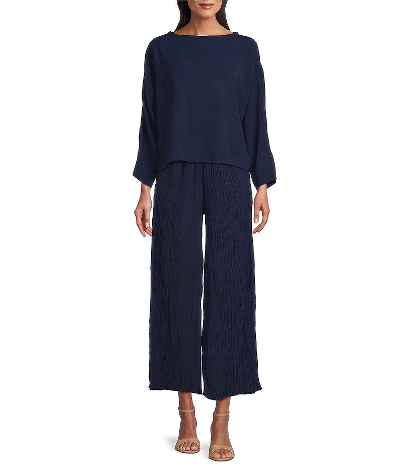 M Made in Italy Textured Wide Leg Pull-On Pants