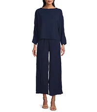 M Made in Italy Textured Wide Leg Pull-On Pants