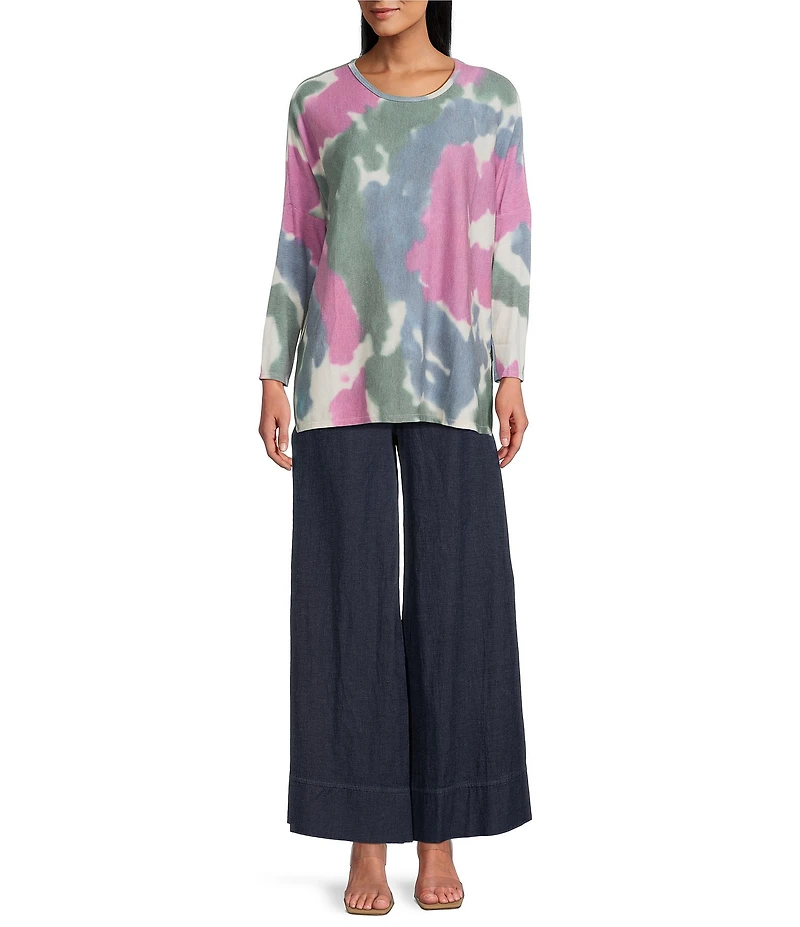 M Made in Italy Tie Dye Scoop Neck Long Sleeve Knit Top