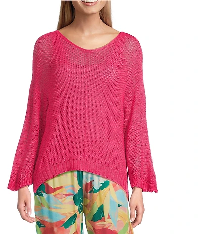 M Made in Italy V-Neck 3/4 Sleeve Knit Top