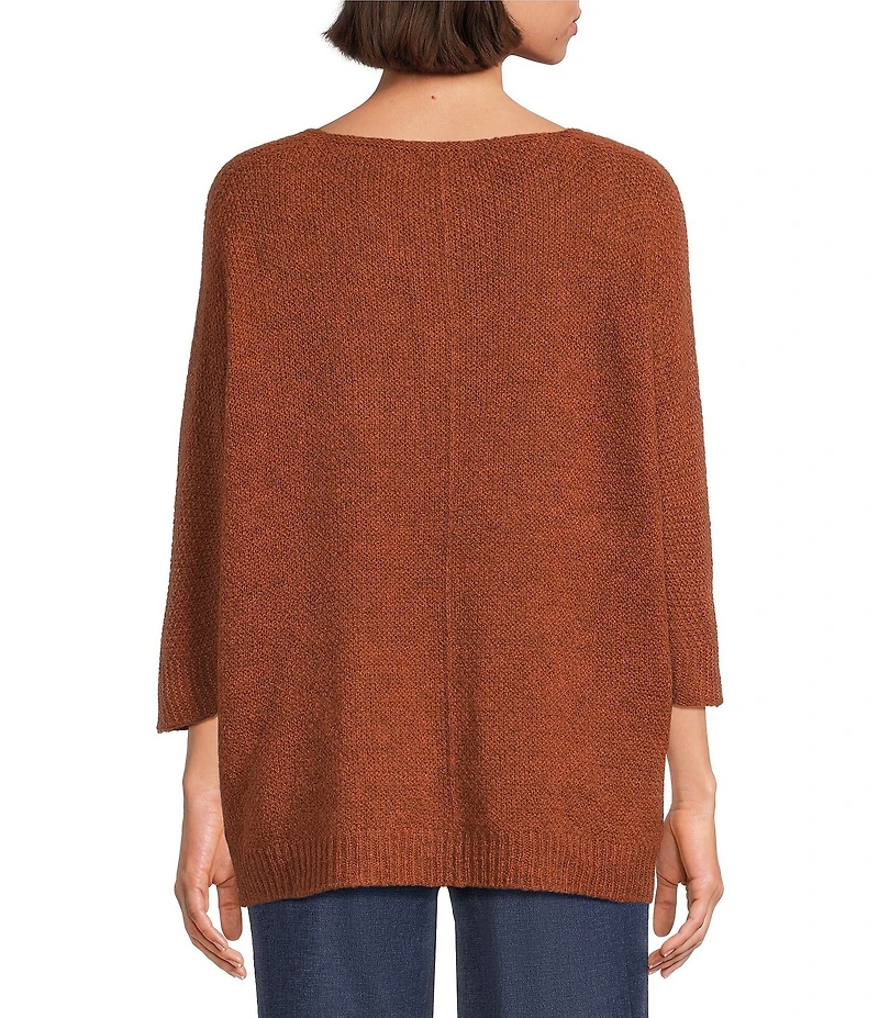 M Made in Italy V-Neck 3/4 Sleeved High-Low Cable Knit Sweater