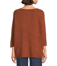 M Made in Italy V-Neck 3/4 Sleeved High-Low Cable Knit Sweater
