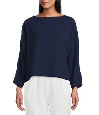 M Made in Italy Woven Boat Neck Long Sleeve Top
