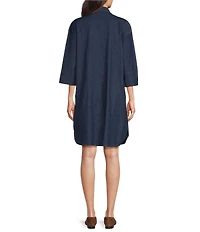 M Made in Italy Woven Denim Point Collar Long Sleeve Shirt Dress