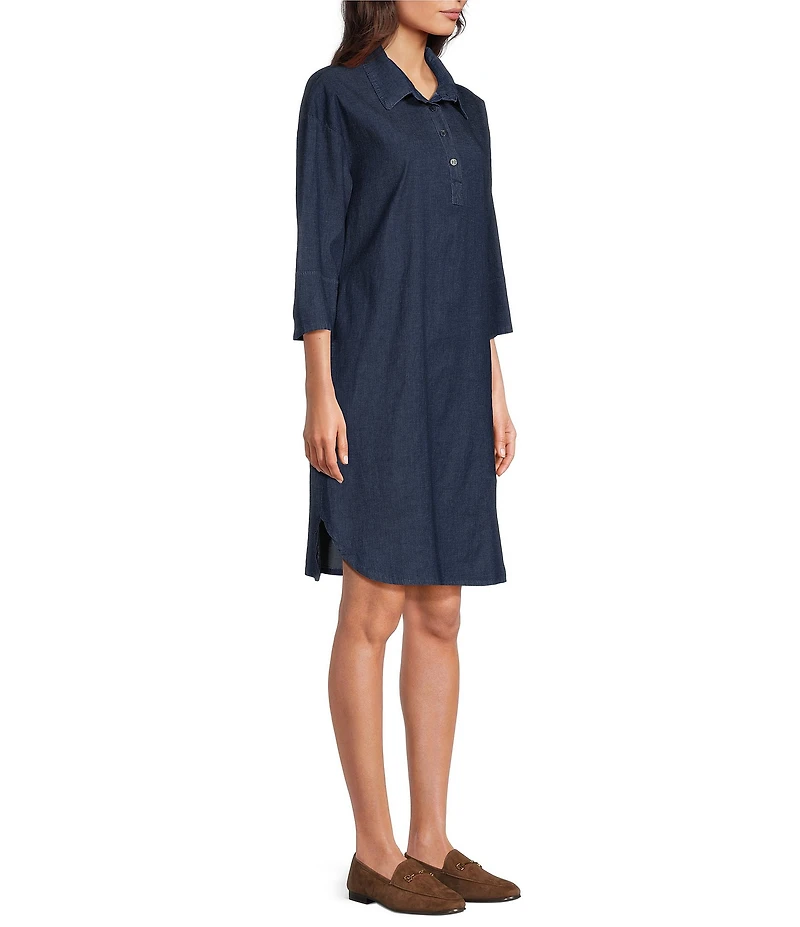 M Made in Italy Woven Denim Point Collar Long Sleeve Shirt Dress