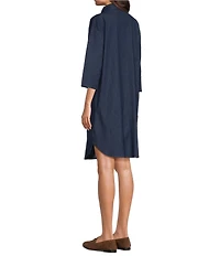 M Made in Italy Woven Denim Point Collar Long Sleeve Shirt Dress