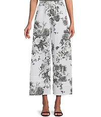 M Made In Italy Woven Floral Extra Wide Leg Cropped Pants