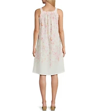 M Made In Italy Woven Gauze Peony Daisies Crew Neck Sleeveless A-Line Dress