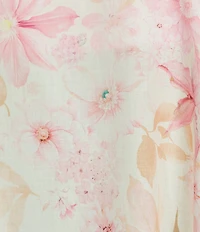 M Made In Italy Woven Gauze Peony Daisies Crew Neck Sleeveless A-Line Dress