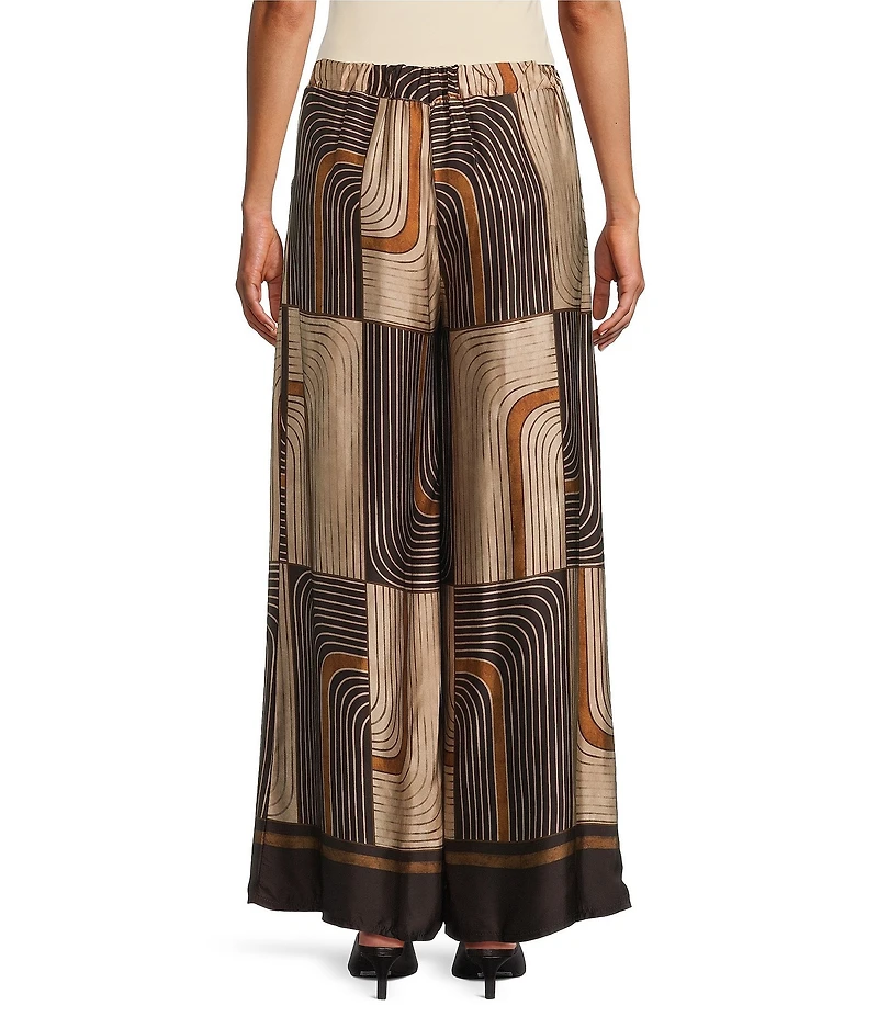 M Made in Italy Woven Geometric Print Wide Leg Ankle Length Pull On Coordinating Pants