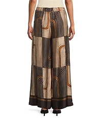 M Made in Italy Woven Geometric Print Wide Leg Ankle Length Pull On Coordinating Pants