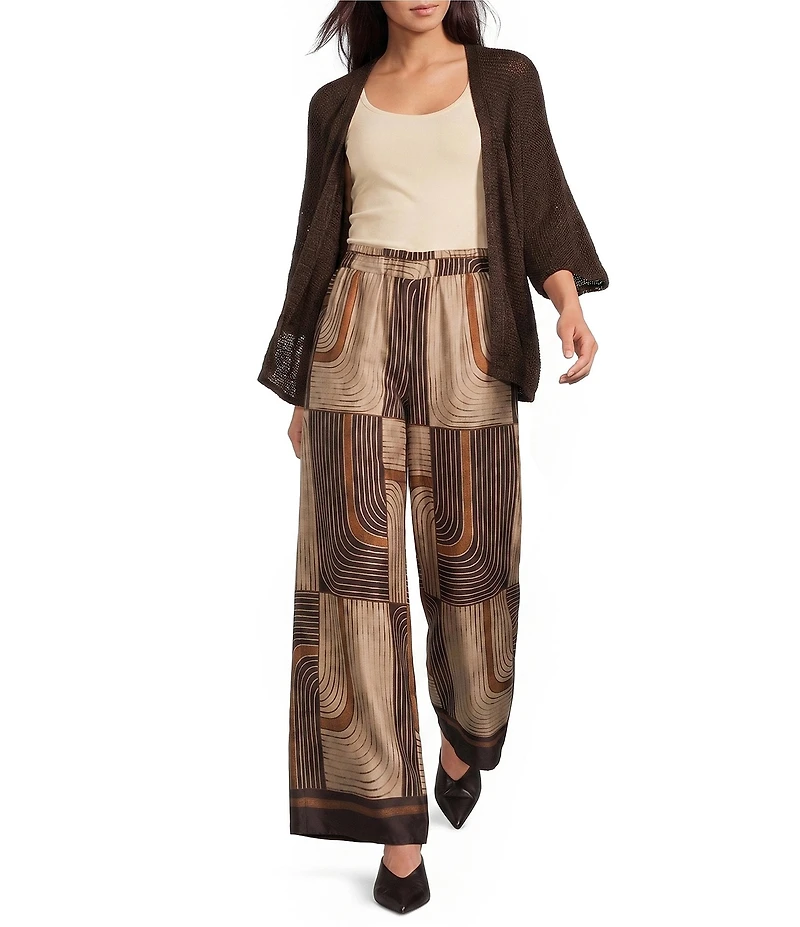 M Made in Italy Woven Geometric Print Wide Leg Ankle Length Pull On Coordinating Pants