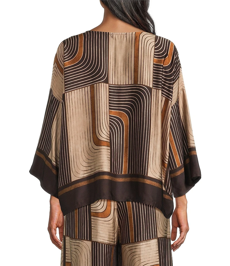 M Made in Italy Woven Geometric Print Crew Neck Long Sleeve Pullover Tunic