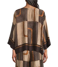 M Made in Italy Woven Geometric Print Crew Neck Long Sleeve Pullover Tunic