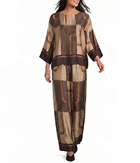 M Made in Italy Woven Geometric Print Crew Neck Long Sleeve Pullover Coordinating Tunic