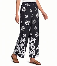 M Made in Italy Woven Mosaic Wide Leg Pull-On Pants