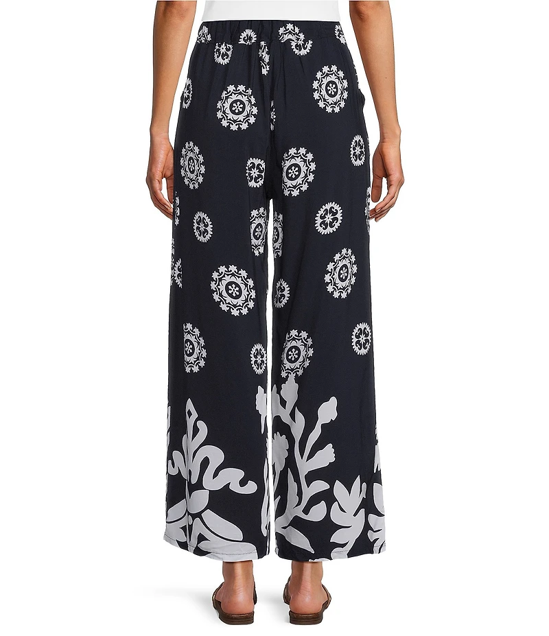M Made in Italy Woven Mosaic Wide Leg Pull-On Pants