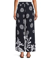 M Made in Italy Woven Mosaic Wide Leg Pull-On Pants