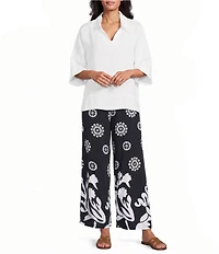M Made in Italy Woven Mosaic Wide Leg Pull-On Pants