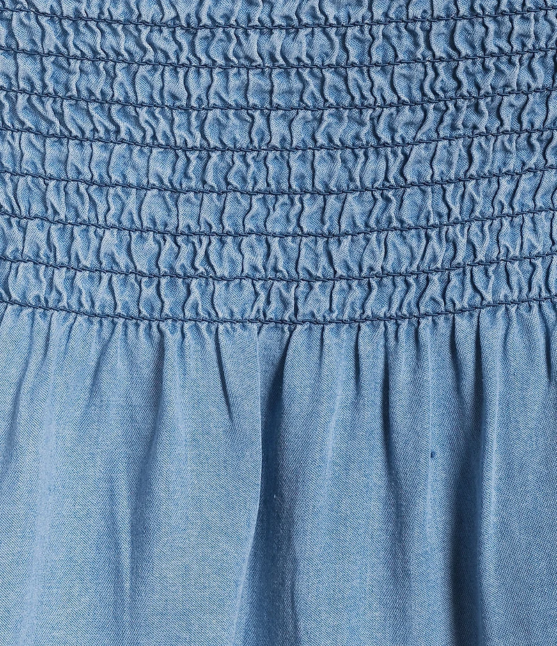 M Made In Italy Woven Off The Shoulder Smocked Long Ruffle Sleeve Tunic