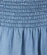 M Made In Italy Woven Off The Shoulder Smocked Long Ruffle Sleeve Tunic