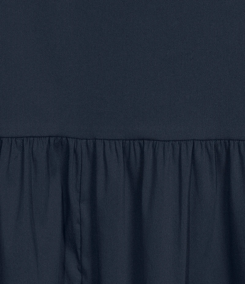 M Made in Italy Woven Poplin Band Collar Long Sleeve A-Line Dress