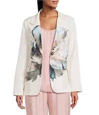 M Made in Italy Woven Printed Flower Notch Lapel Long Sleeve Single Breasted Blazer