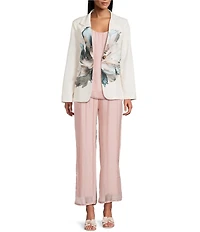 M Made in Italy Woven Printed Flower Notch Lapel Long Sleeve Single Breasted Blazer