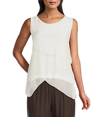 M Made in Italy Woven Silk Crew Neck Sleeveless Tank