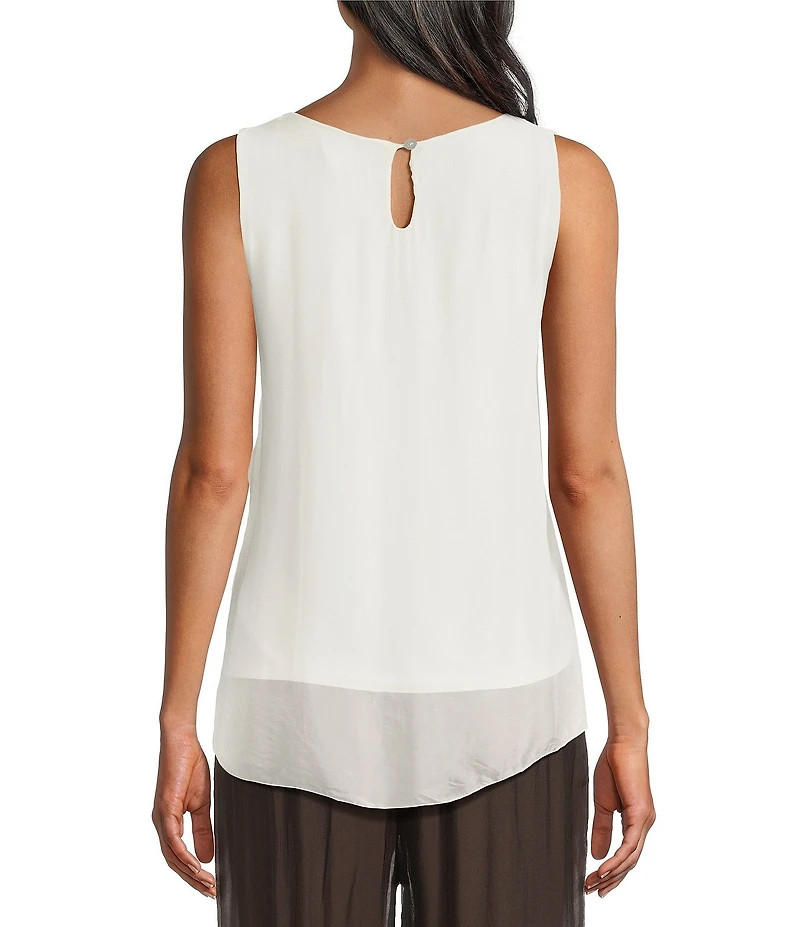 M Made in Italy Woven Silk Crew Neck Sleeveless Tank