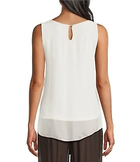 M Made in Italy Woven Silk Crew Neck Sleeveless Tank
