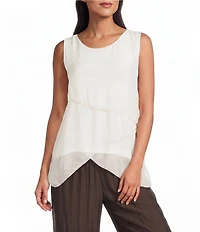 M Made in Italy Woven Silk Crew Neck Sleeveless Tank