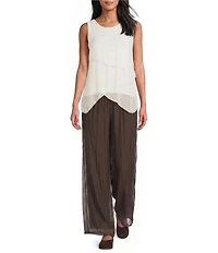 M Made in Italy Woven Silk Crew Neck Sleeveless Tank