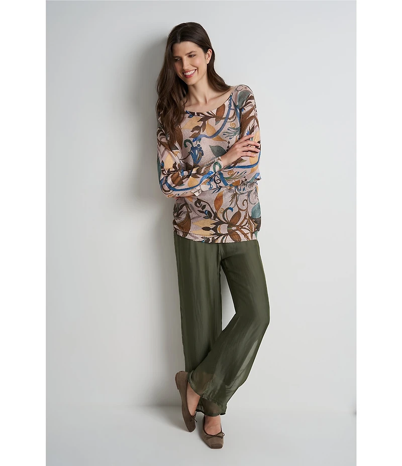 M Made in Italy Woven Silk Wide Leg Ankle Length Pull-On Coordinating Pants