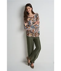 M Made in Italy Woven Silk Wide Leg Ankle Length Pull-On Coordinating Pants