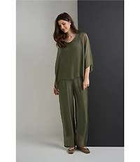 M Made in Italy Woven Silk Wide Leg Ankle Length Pull-On Coordinating Pants